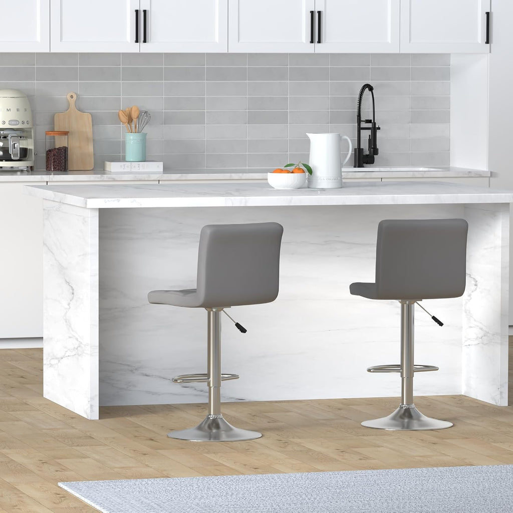 Leopard Bar Stools, Modern PU Leather Adjustable Swivel Bar Stool with Back, Set of 2 (Light Grey)