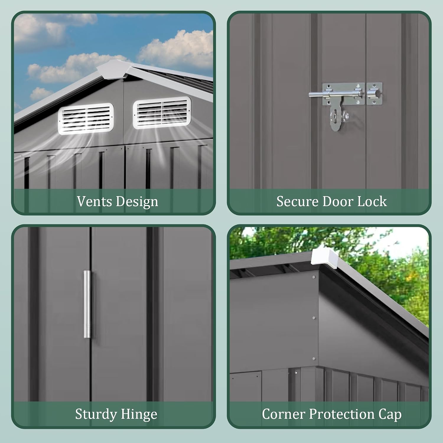 Outdoor Storage Shed 5x3x6FT Pitched Roof, Galvanized Steel Garden Shed with Lockable Door & Window, Waterproof Metal Tool Storage for Garden, Backyard, Patio, Lawn