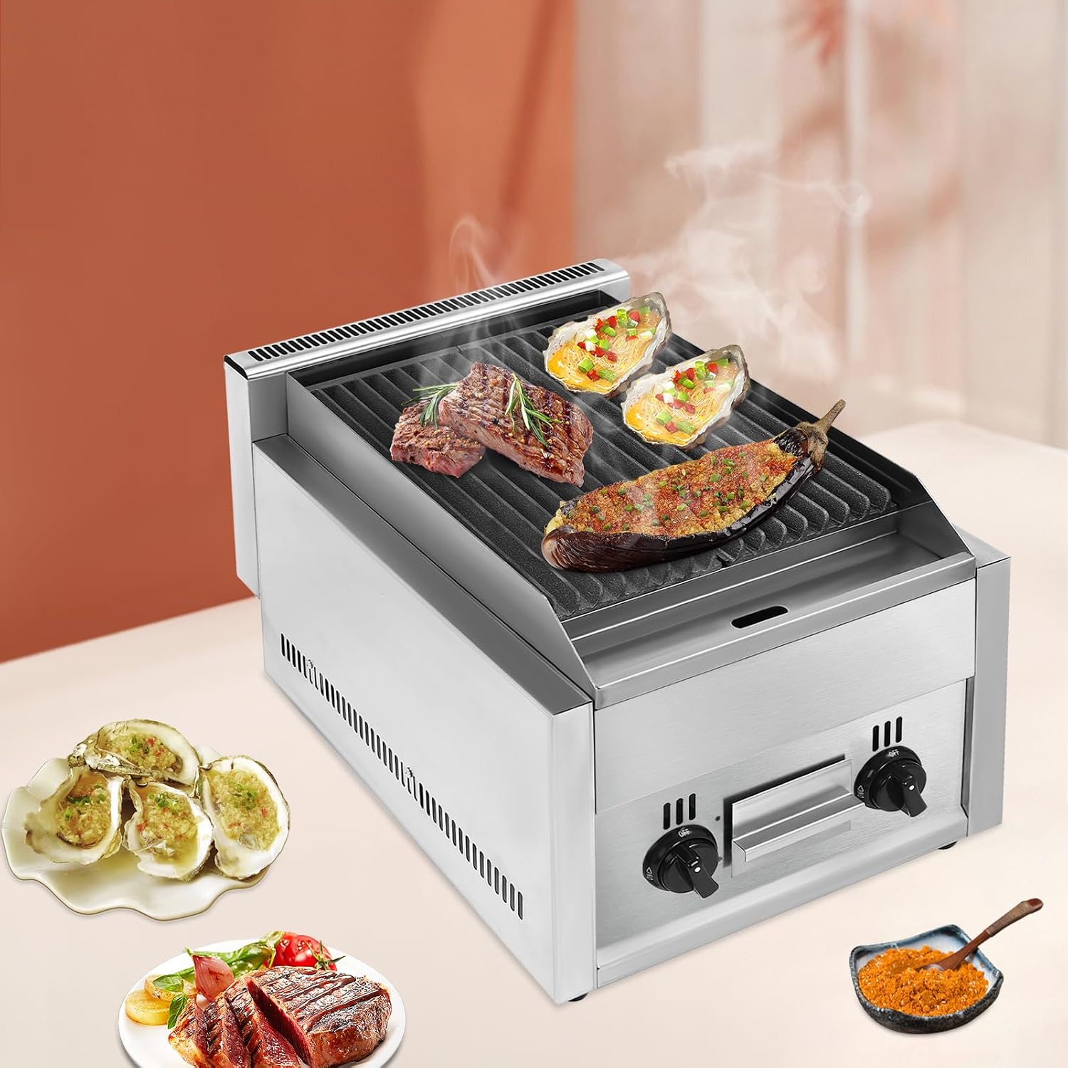 Commercial Gas Grill, BBQ Grill Commercial Countertop Gas Grill,Stainless Steel Grill Tool Heavy Duty Professional Countertop Gas Grill (Style 6)