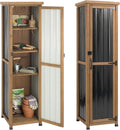 Tall Outdoor Storage Cabinet, Weatherproof Wooden Garden Potting Bench with Metal Top & Adjustable Shelves, Outdoor Patio Cabinets Work Station for Balcony, Pool, Garage
