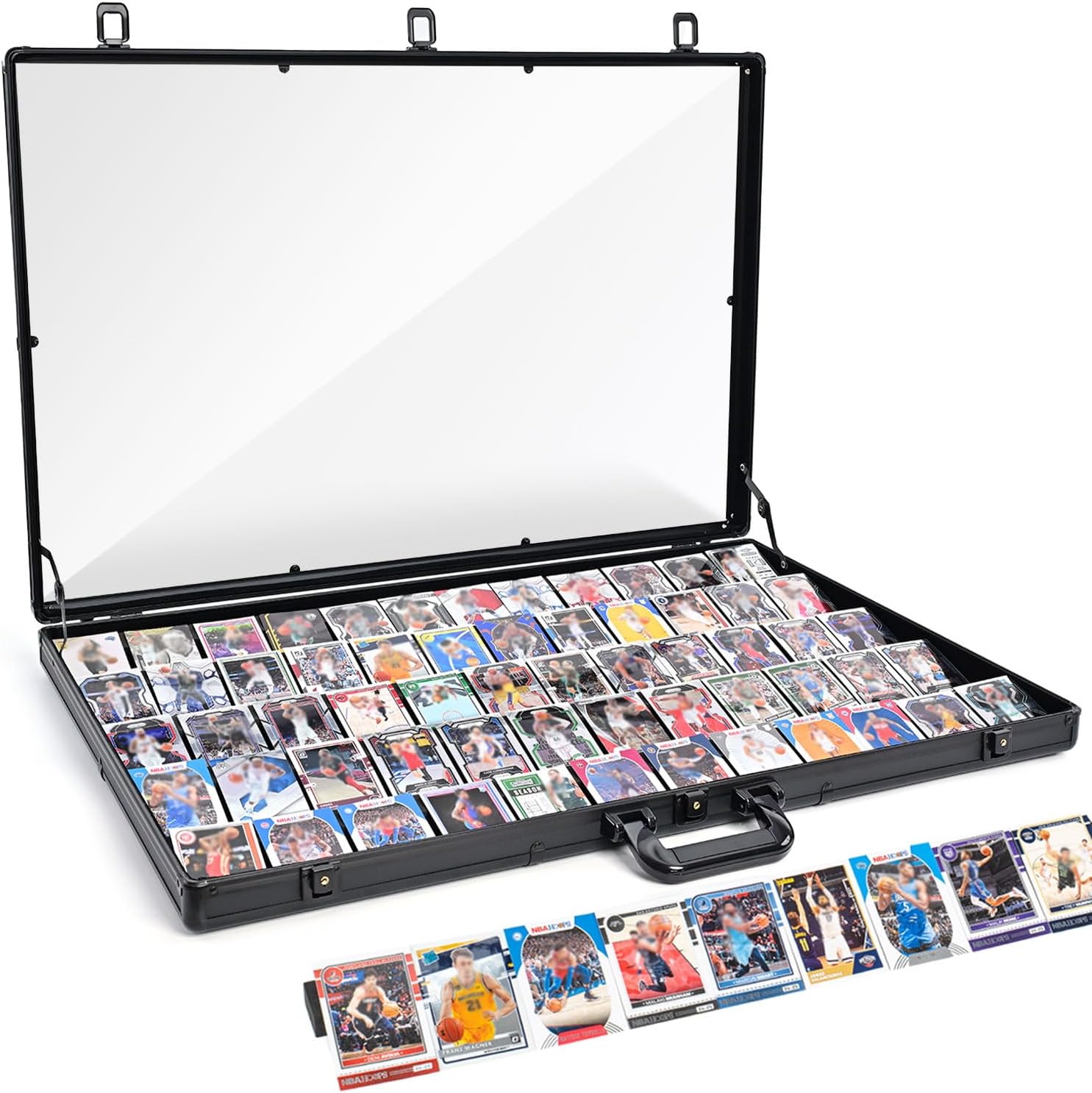 Trade Show Display Case – 34'x22' Large Aluminum Locking Tabletop Showcase for Trading Cards, Sports Cards, TCG, Jewelry – Lightweight & Portable for Exhibitions, Conventions, and Collectibles, Black