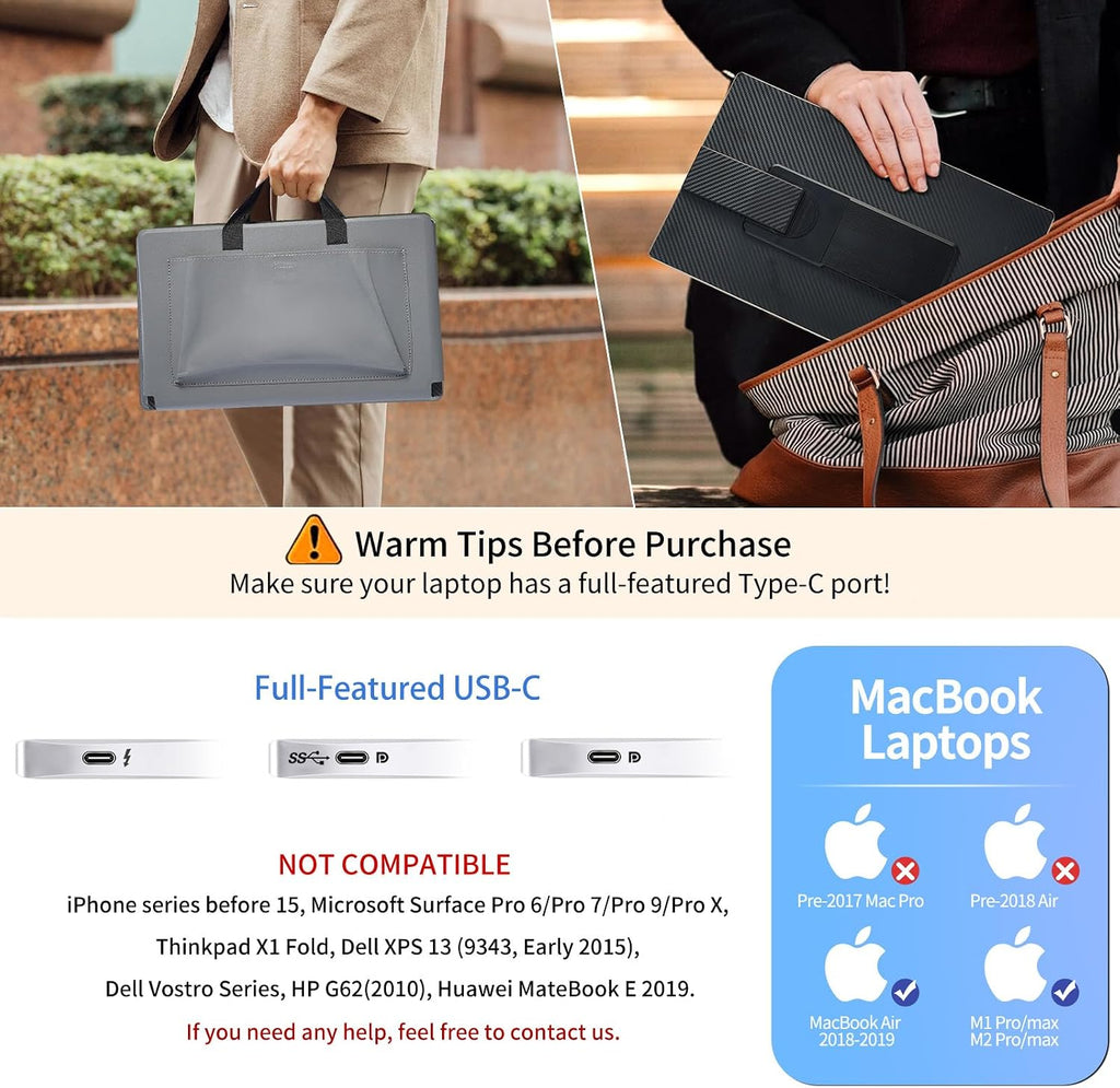 Laptop Screen Extender - 15.6'' 1080P Monitor Extender Detachable Screen Triple Monitor for Laptop 13'-17.3' Compatible with Mac/Windows