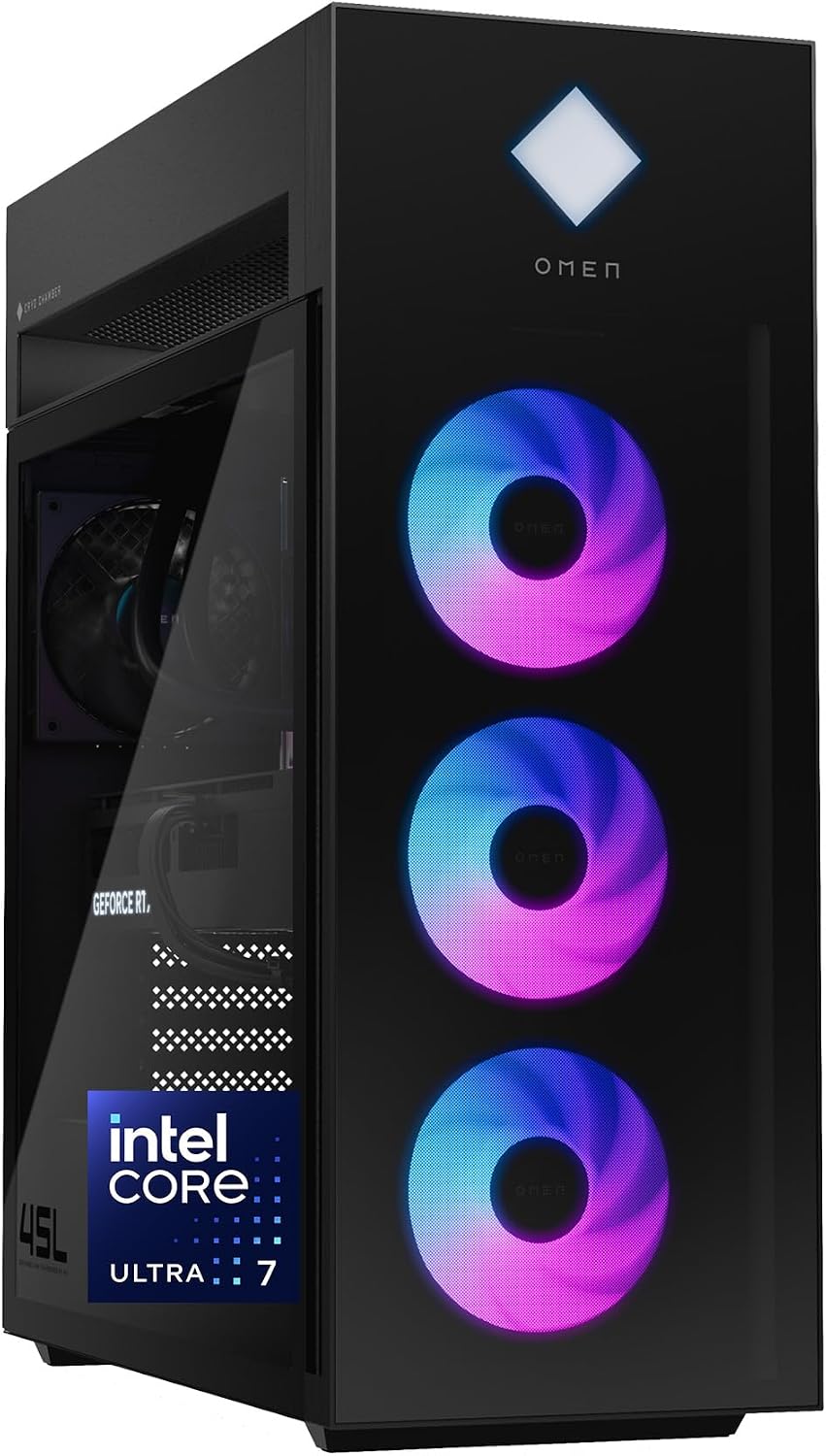 HP OMEN 45L Gaming Desktop, Intel Core Ultra 7 265K, 16 GB RAM, 1 TB SSD, NVIDIA GeForce RTX 5070, Windows 11 Pro, Microsoft Copilot, Tempered Glass, GT22-3050 (2025)