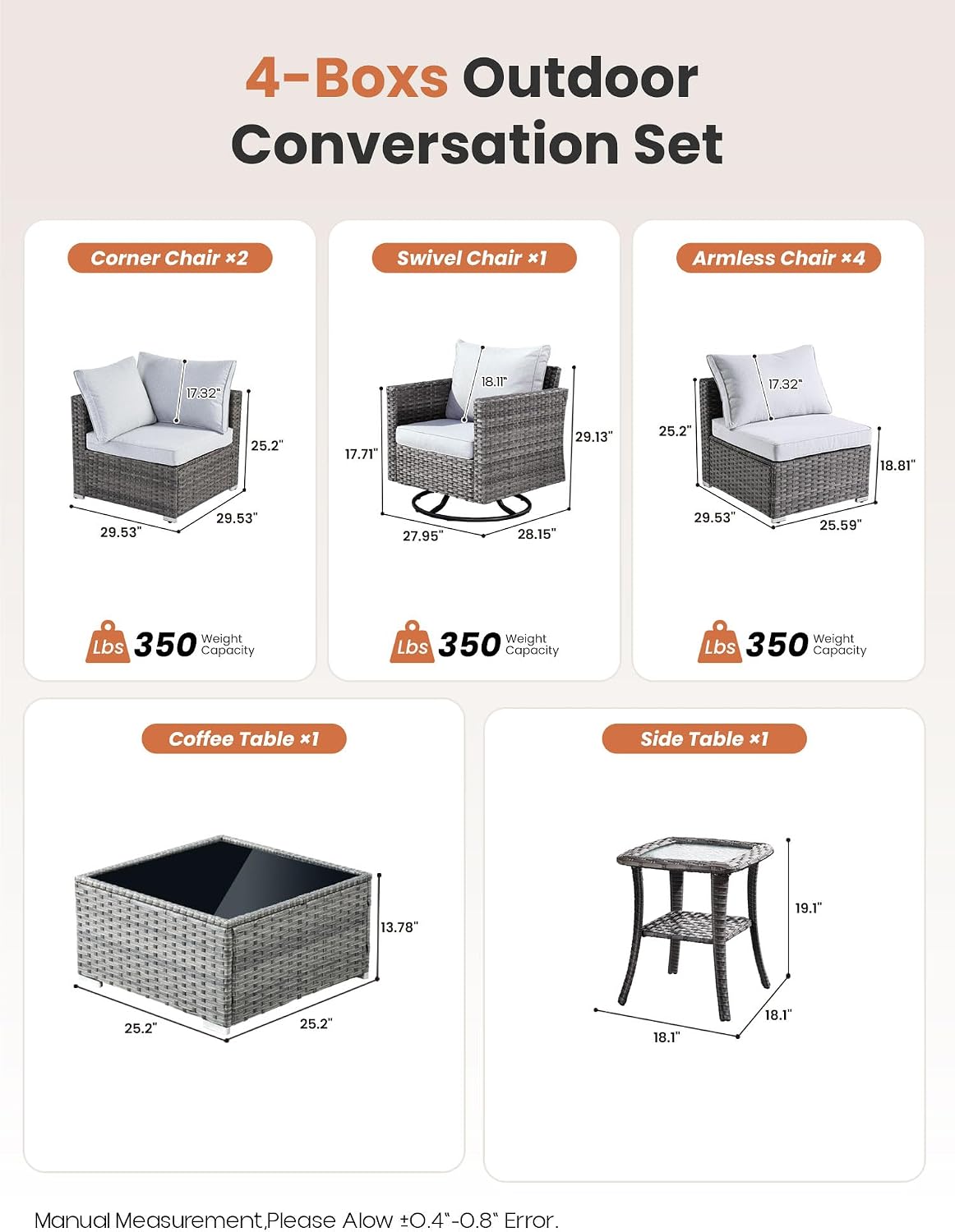 ovios Outdoor 9 Piece Coversation Set with Swivel Rocking Chair,Sectional Patio Furniture Set with All-Weather Wicker Sofa,Modern Outside Couch for Balcony Backyard Pool, Grey