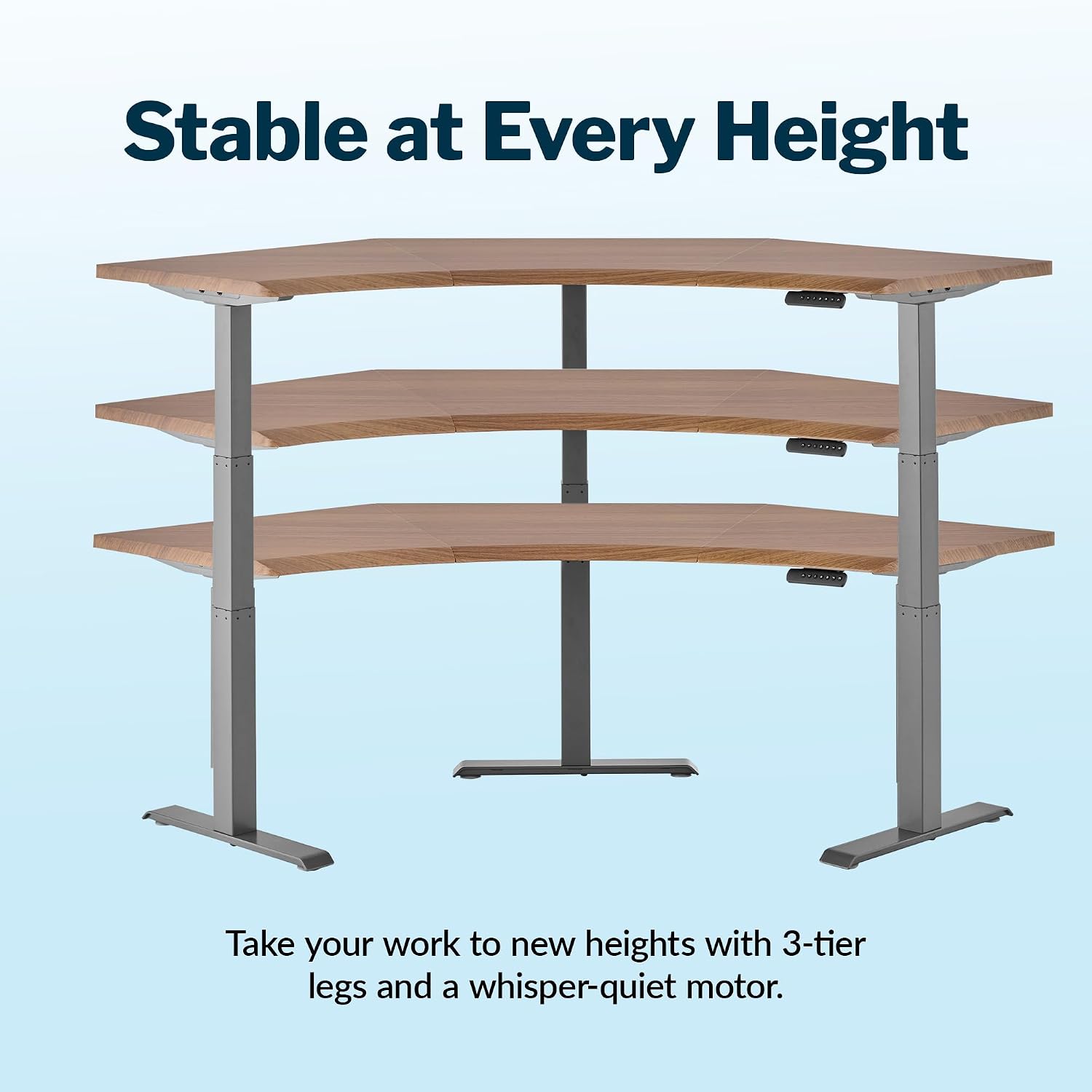 Vari Command Center Electric Standing Desk – 120° Curved Sit-Stand Gaming Desk Corner Workstation for Triple Monitors + Sloped Front Edge, 4 Height Settings, 200 lb Capacity (Walnut Top/Slate Legs)