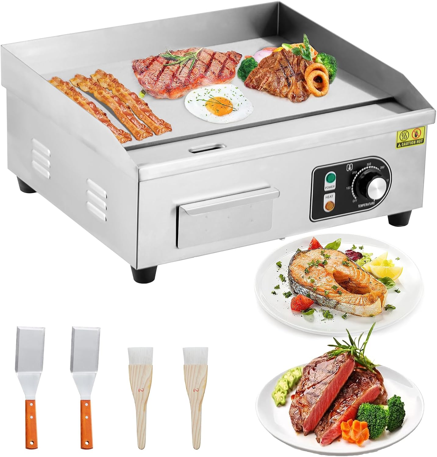 GarveeTech 30 in Commercial Electric Grill 3000W Electric Countertop Grill Non-Stick Electric Grill Plate 110V Teppanyaki Flat Grill Stainless Steel Adjustable Temperature Control 122°F-572°F