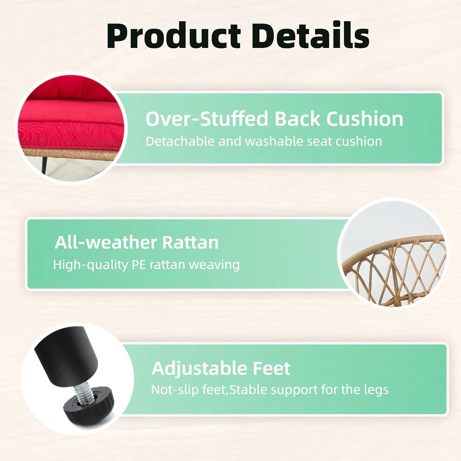 4 Piece Patio Furniture Set,Outdoor Conversation Set with Wicker Sofa, 2 Rattan Chairs and Glass Table, Patio Bistro Set with All Weather Cushions, for Garden, Porch, Backyard (Red)