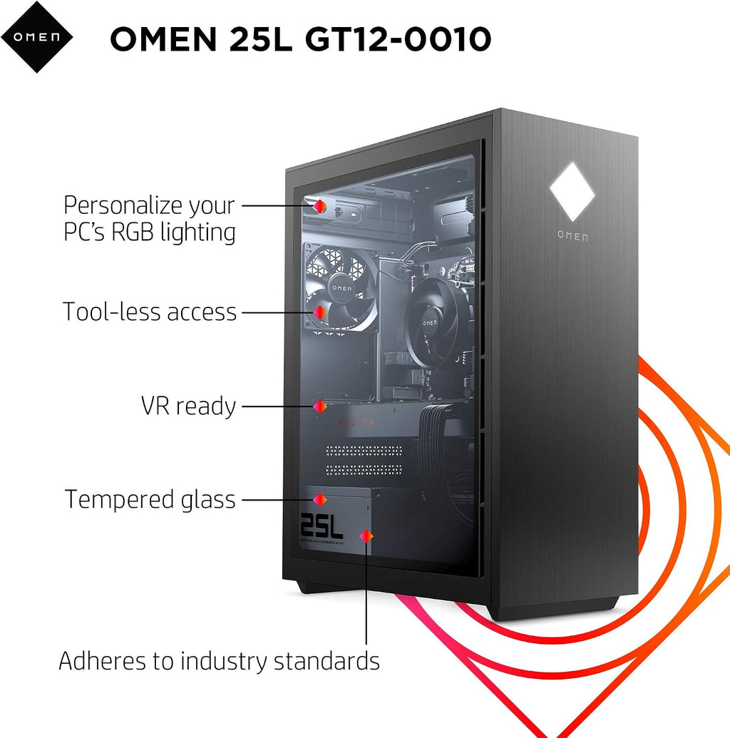 OMEN 25L Gaming Desktop PC, AMD Radeon RX 5500, AMD Ryzen 5 3500, HyperX 8GB DDR4 RAM, 512GB PCIe NVMe SSD, Windows 10 Home, VR Ready, RGB Lighting (GT12-0010, 2020 Model)