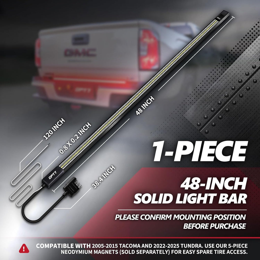 OPT7 Dynamic Taillight for F150 2015-2020 w/Power Tailgate, OE Halogen Taillights and Blind Spot Monitor – Redline 48' Triple Row LED Tailgate Light Bar w/Sequential Red Turn + Plug'n'Play Harness
