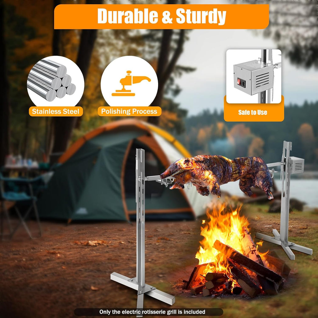 51' Electric Automatic Rotisserie Grill Kit Large Rotisserie Spit Roaster Grill Rod 15W Electric Rotisserie Kit BBQ Grill Kit Heavy Duty for Pig Rotisserie Hog Lamb