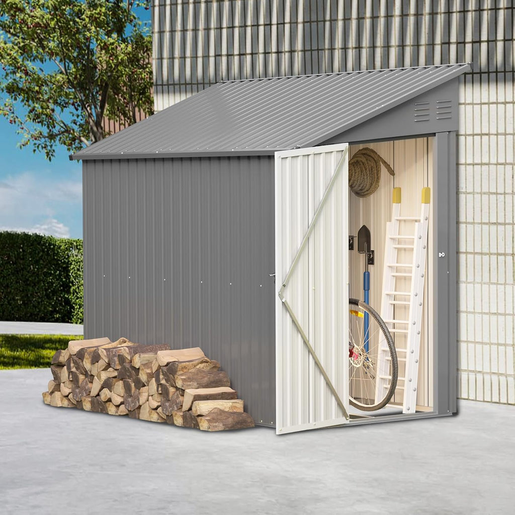 4x8 Ft Outdoor Metal Lean to Storage Shed - Garden Cabinet for Backyard & Patio, Gray