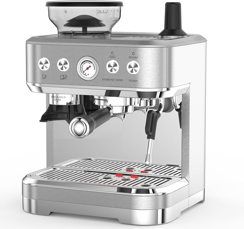 Takywep Professional Espresso Machine with Built-In Grinder and Milk Frother, 15 Bar Cappuccino and Latte Maker, Gift for Coffee Enthusiasts, Mom, Dad