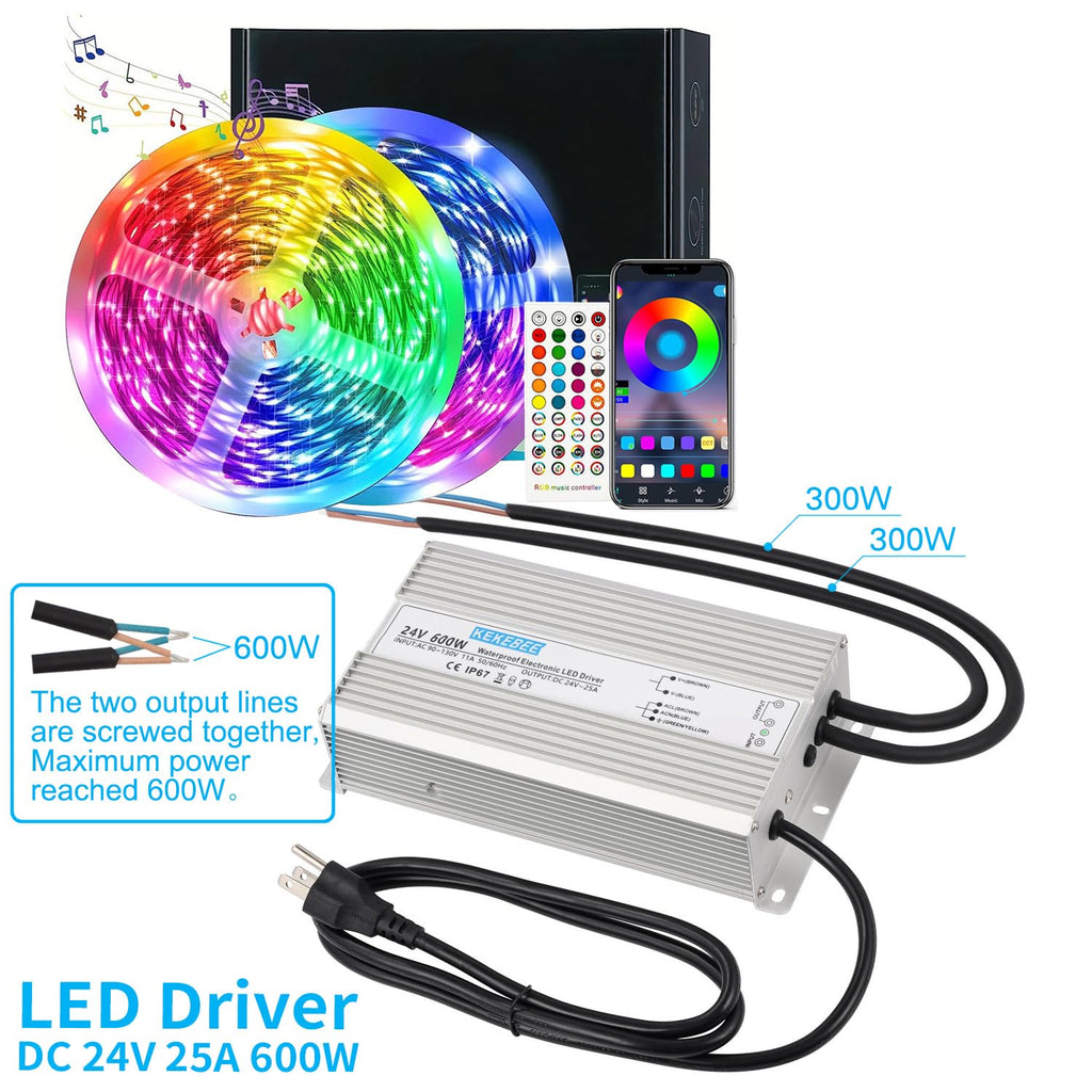 LED Driver 24V600W Waterproof Power Supply 90V-130V AC to 24V DC 25A Low Voltage Transformer Garden Greening Decorative lamp LED Light Switch Power Supply