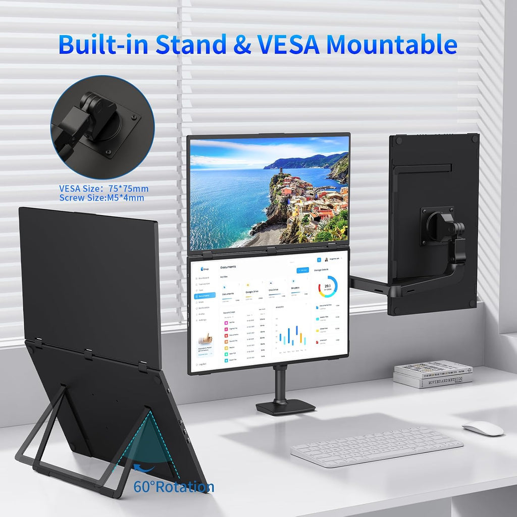MAGICRAVEN Portable Dual Monitor for Laptop, Foldable Laptop Screen Extender, Plug & Play No Driver, 1080P FHD IPS Triple Screen for Travel & Office, Compatible with Mac, Windows -18.5'