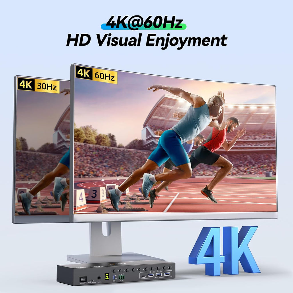 8 Port DisplayPort KVM Switch 4K@60Hz EDID Simulation, USB 3.0 DP KVM Switch for 8 Computers Share 1 Monitor and 4 USB Devices, Audio RS232,Wired Remote, 12V Power Supply & 8 USB Cables Included
