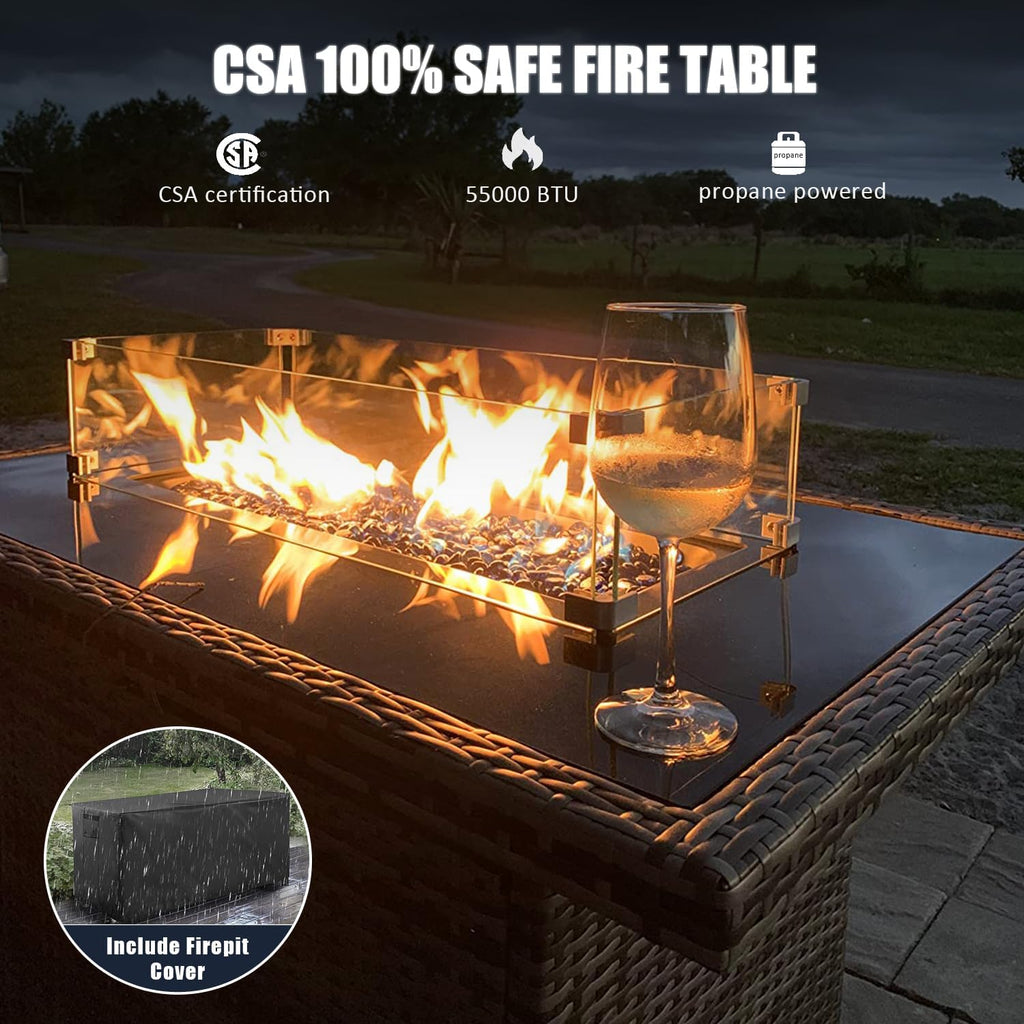 LayinSun 5 Pieces Outdoor Patio Furniture Set with Fire Pit Table, Rattan Wicker Sectional Swivel Rocker Chairs Sets with Swivel Glider Chair and Coffee Table