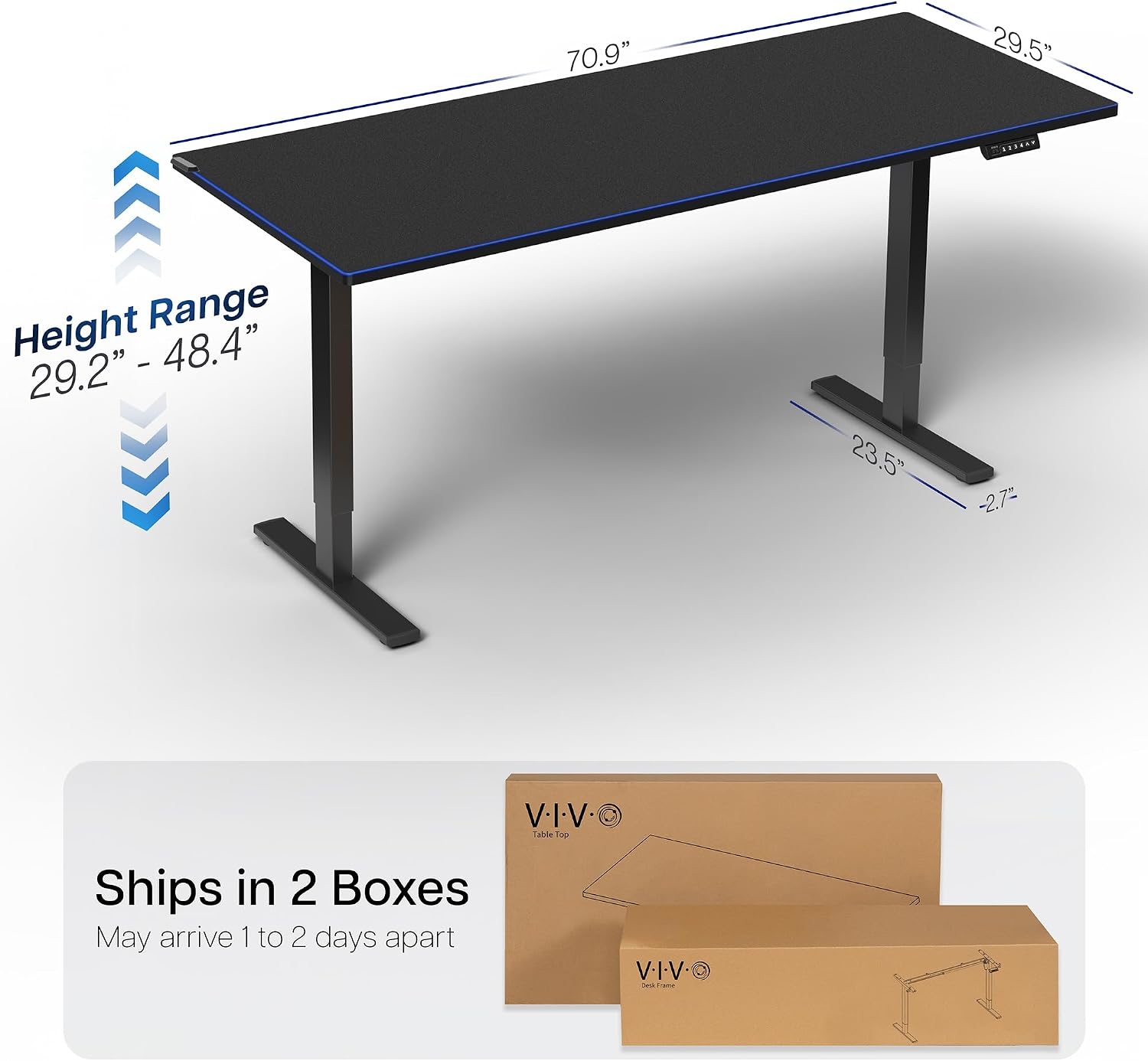 VIVO Electric 71 x 30 in Standing Desk with Full-Size RGB Mouse Pad, Memory Height Adjustment, 1B Series, Holds 220 lbs, Black Top Black Frame, DESK-KIT-1B7BP