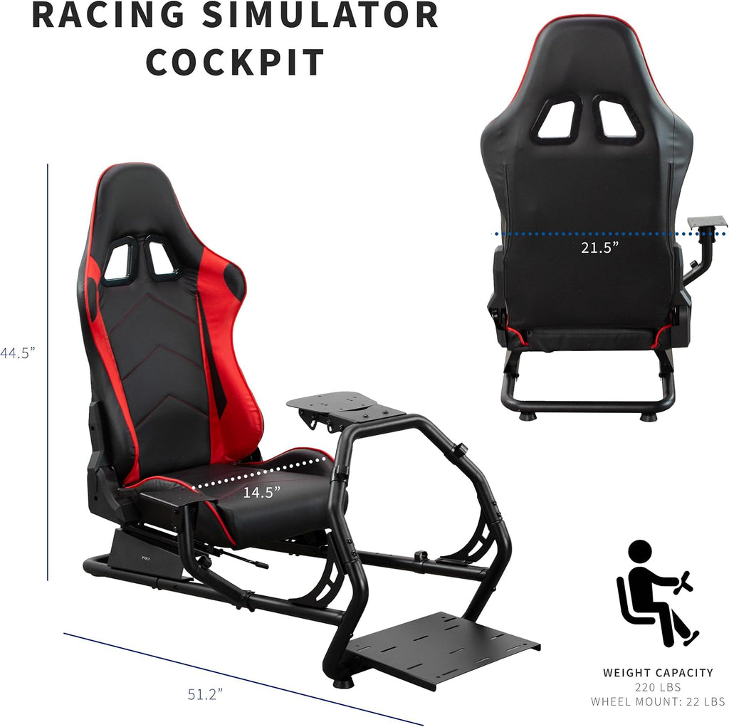 VIVO Racing Simulator Cockpit with Wheel Stand, Gear Mount, Chair and Frame Only, Fits Logitech, Thrustmaster, Fanatec, Compatible with Xbox One, PlayStation, PC Video Game, Red Stripe, STAND-RACE1B