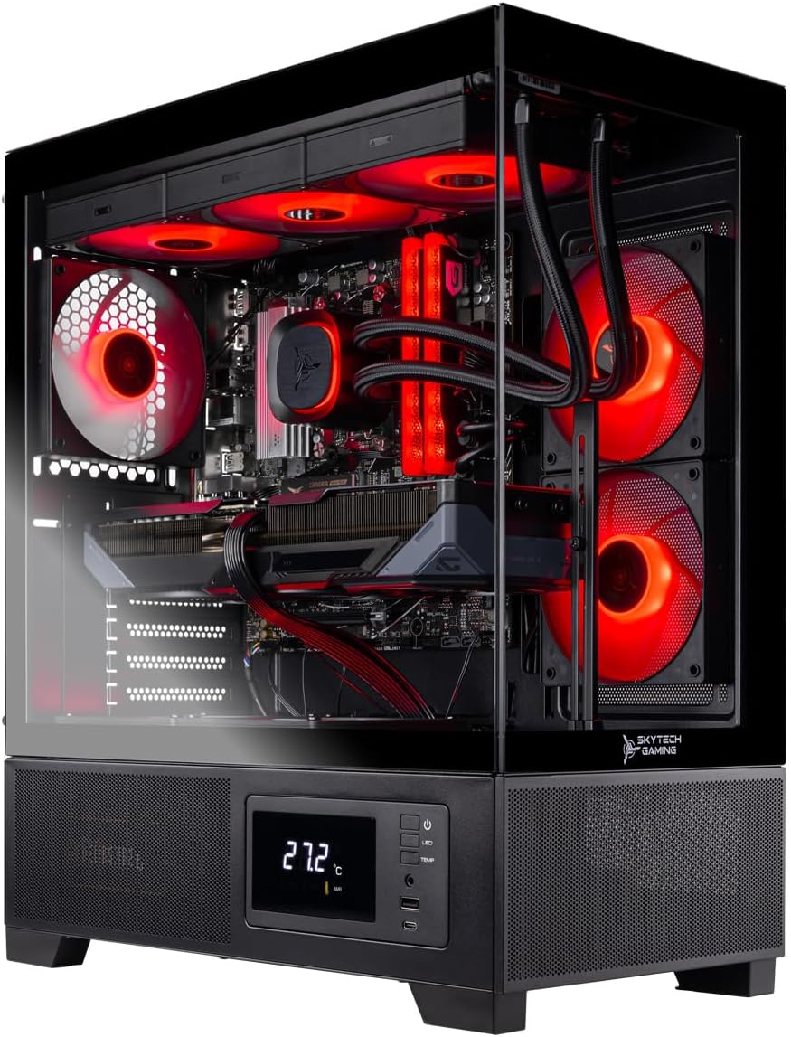 Skytech Gaming Azure 3 Plus Desktop PC, Ryzen 7 7800X3D 4.2 GHz (5GHz), NVIDIA RTX 5070 Ti 16GB, 1TB Gen4 NVMe SSD, 32GB DDR5 RAM 5600 RGB, 850W Gold ATX 3 PSU, 360mm ARGB AIO, Wi-Fi, Win 11