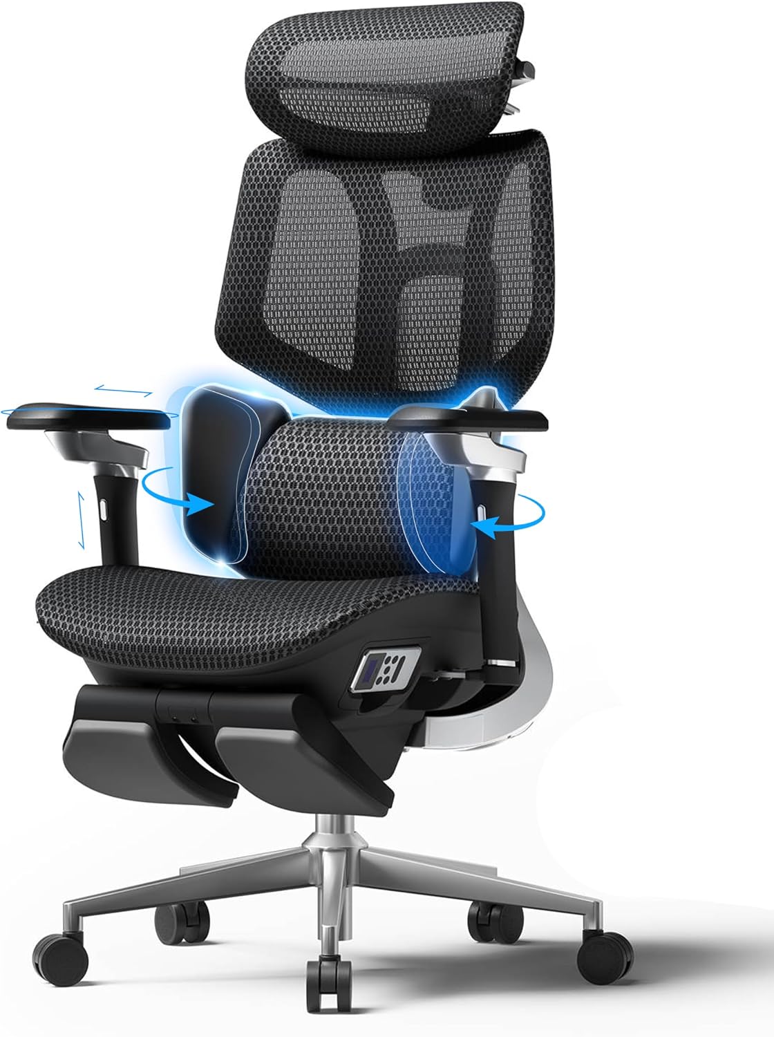 Hbada X7 Smart Ergonomic Chair, Ergonomic Office Chair, Fully Automated Lumbar Tracking, 4D Adjustable Headrest, 720° Adjustable Armrests, Ventilated Seat Cushion, Black