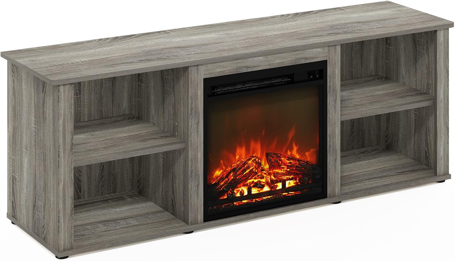 Furinno Classic 60 Inch TV Stand with Fireplace, French Oak Grey
