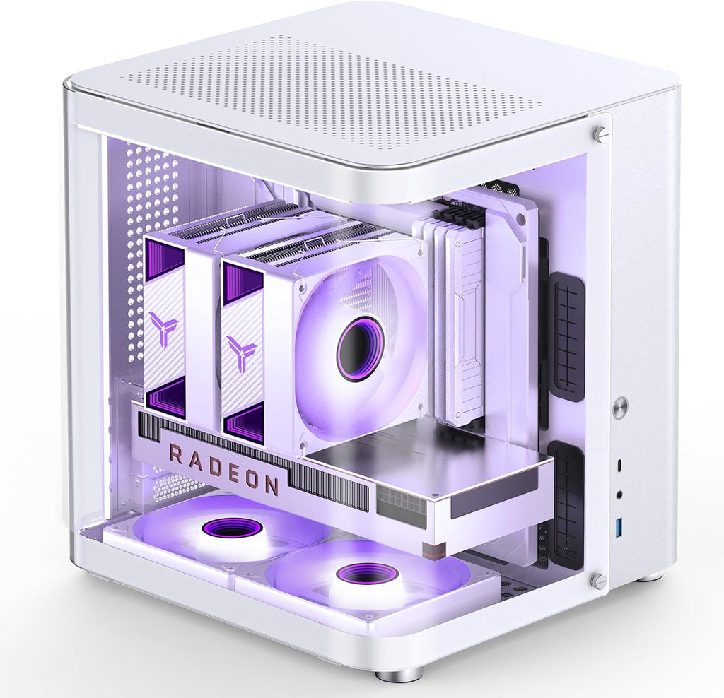 JONSBO TK-1 White Micro ATX Mini Tower Computer CASE, Hyperboloid Glass Design, Separated Cabinet Structure, Al Alloy Shell Matx Desktop PC Case, Support ATX Power supply/240 AIO, White