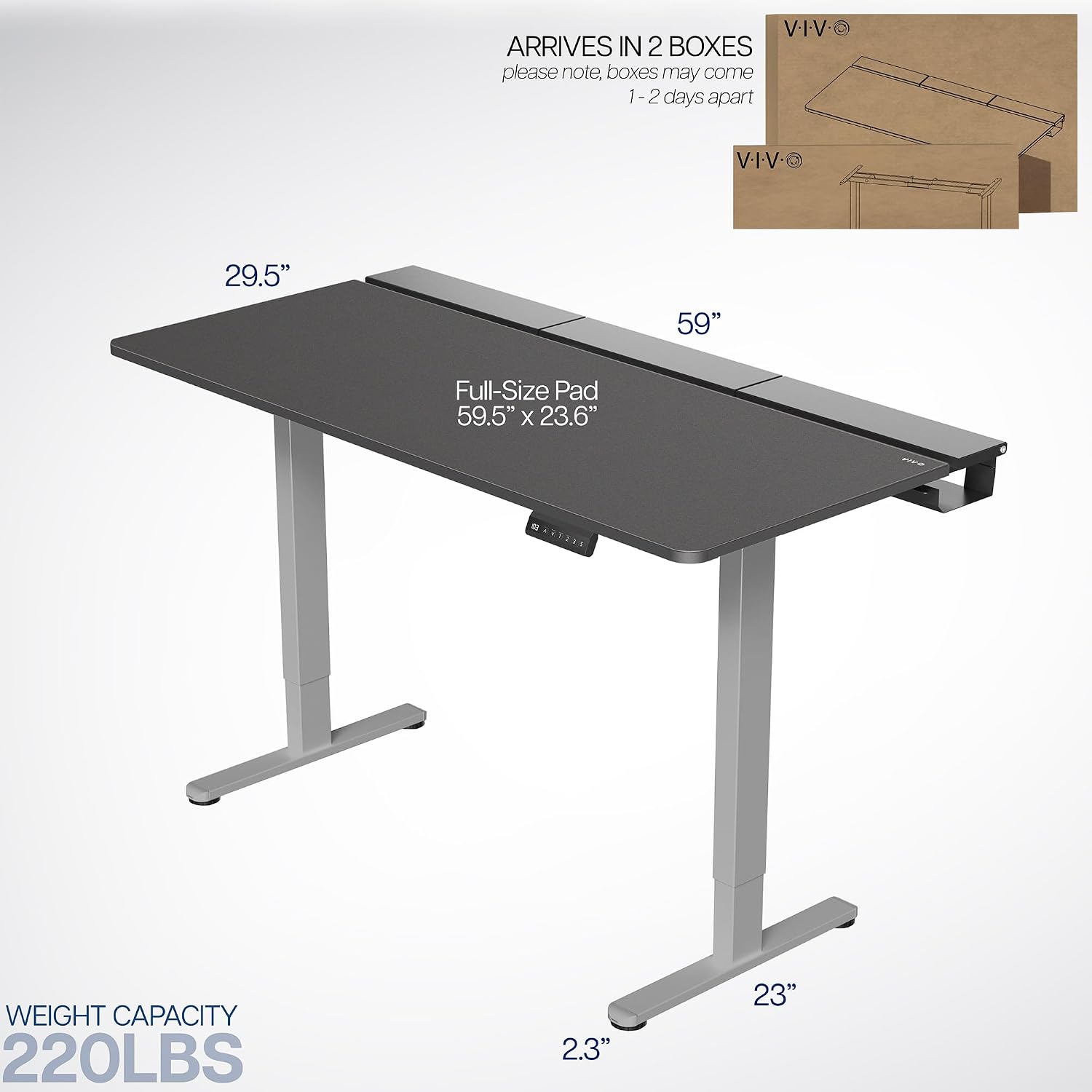 VIVO Electric 60 x 30 inch Standing Desk with Concealed Cable Trays and Full-Size Mouse Pad, Dual Motor Memory Controller Height Adjustment, Black Top Gray Frame, DESK-KIT-E2G-P3B