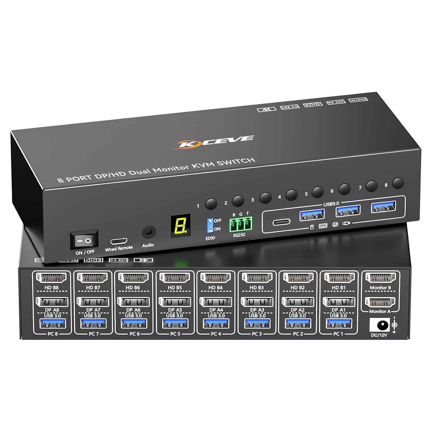 10 Port 8 Port 2 Monitors KVM Switch HDMI 4K@60Hz EDID Simulation, USB 3.0 Dual Monitor KVM Switch 2 Monitors 8 Computers 10 Computers,4 USB3.0 Ports, Audio,RS232,Wired Remote,12V Power,10 USB Cables
