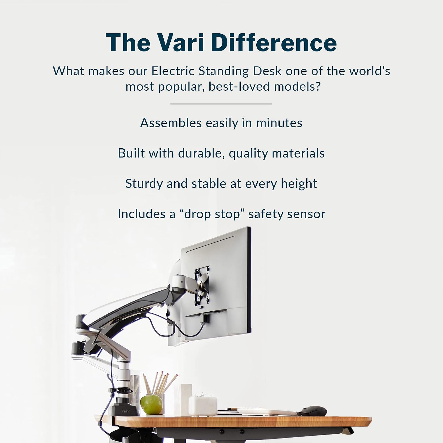 Vari Classic Electric Standing Desk - VariDesk Height Adjustable Sit/Stand Desk - Dual Motor with Memory Presets, Stable Legs - Gaming, Home Office Workstation - 72x30 (Butcher Block/Slate Legs)