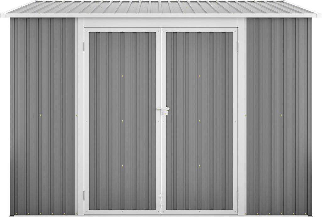 8x6 FT Outdoor Storage Shed with Sloping Roof, Lockable Double Doors & Adjustable Side Door, Weatherproof with Frame Floor, Compact Metal Tool Shed for Garden, Backyard and Patio