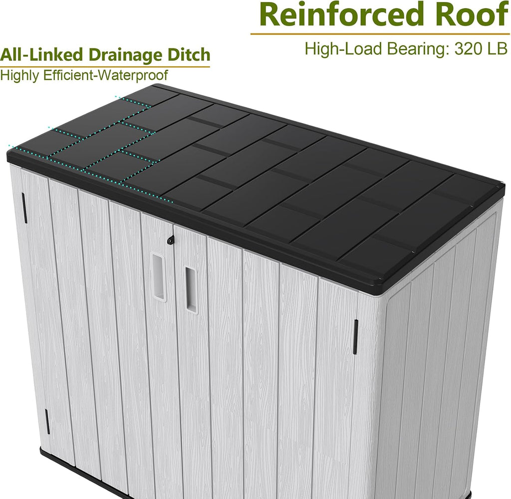 ZZM 37 Cu.ft Outdoor Storage Cabinet with One Tool Kit, Horizontal Storage Shed for Garage, Bike, Garbage Cans, Garden Accessories