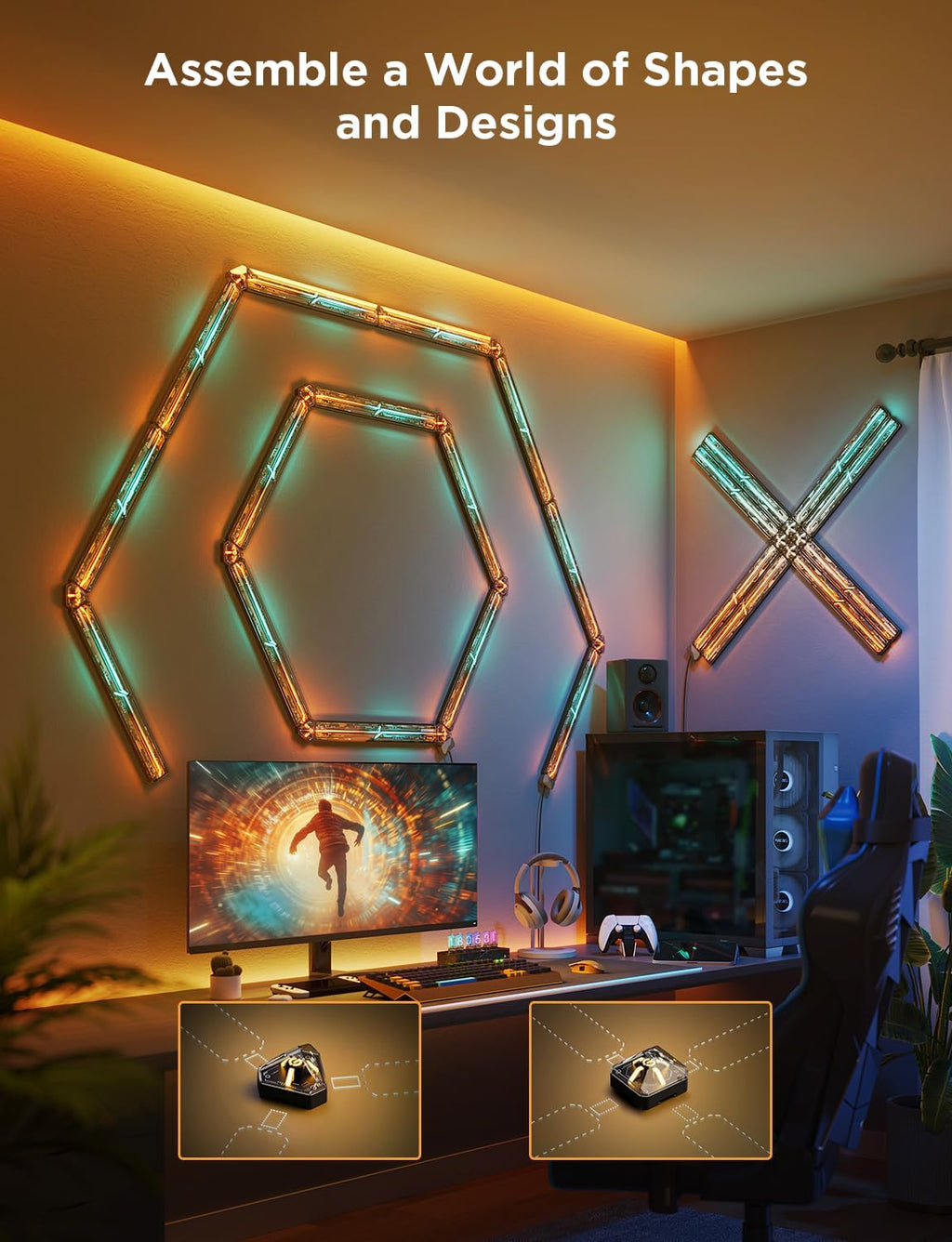 Govee Gaming Wall Light, RGBIC Glide Wall Light, Work with Matter, Alexa and Google Assistant, DIY Customized LED Wall Lighting Effects and Shapes, Gaming Lights for Gaming Room