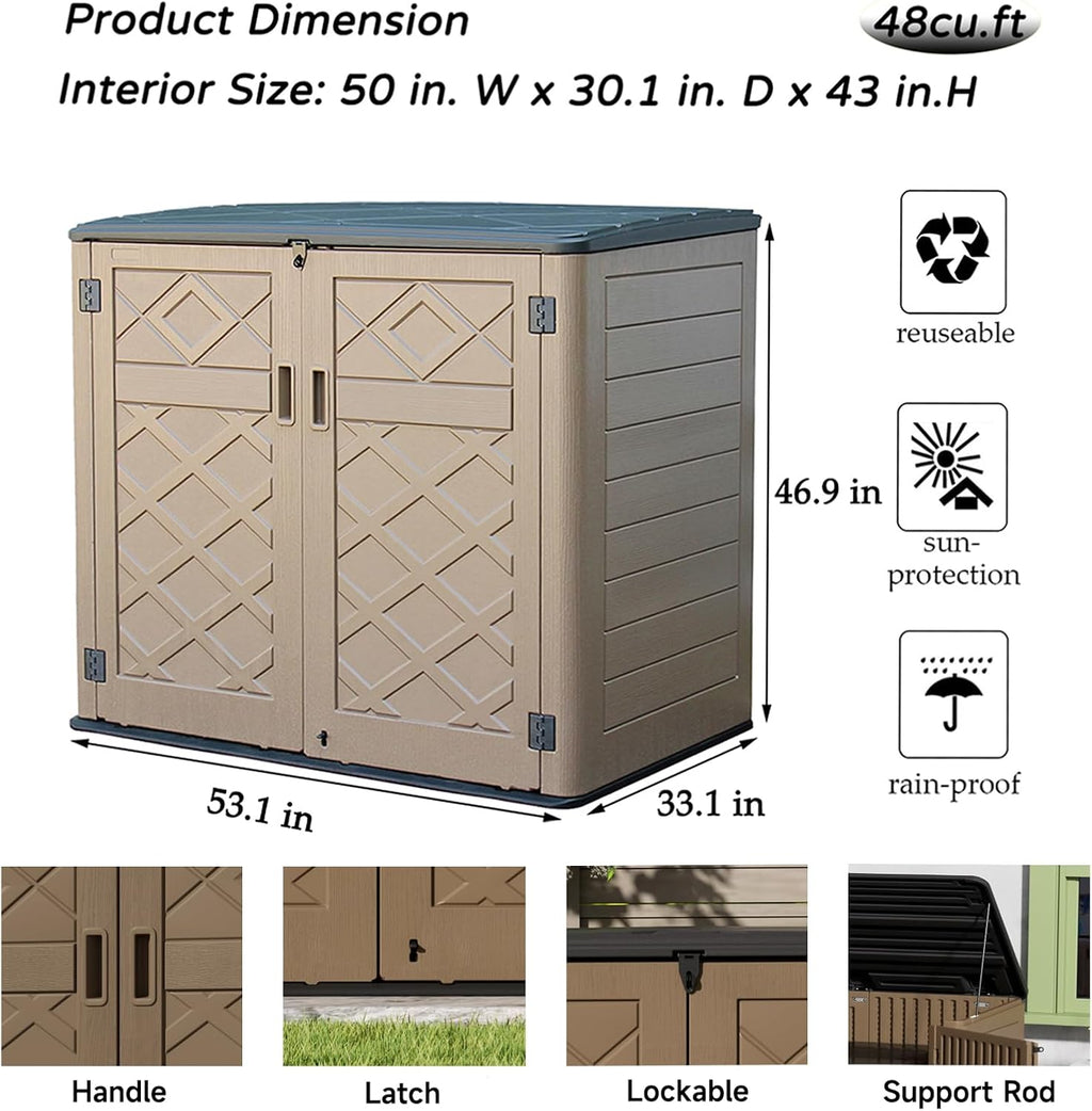 Mrosaa Resin Outdoor Storage Shed, Outdoor Storage Box Waterproof for Garden Tools, Patio Furniture, Trash Cans, Garage Storage, Lockable