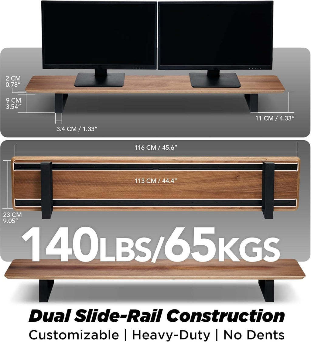 ULTRARM Moodular Wooden Monitor Stand 45.6' (116cm) Large Desk Organizer with Metal Slide Rails for Drawer, Tray, Laptop, Tablet, Phone & Headphones Customizable Riser for Organized Workspace Walnut