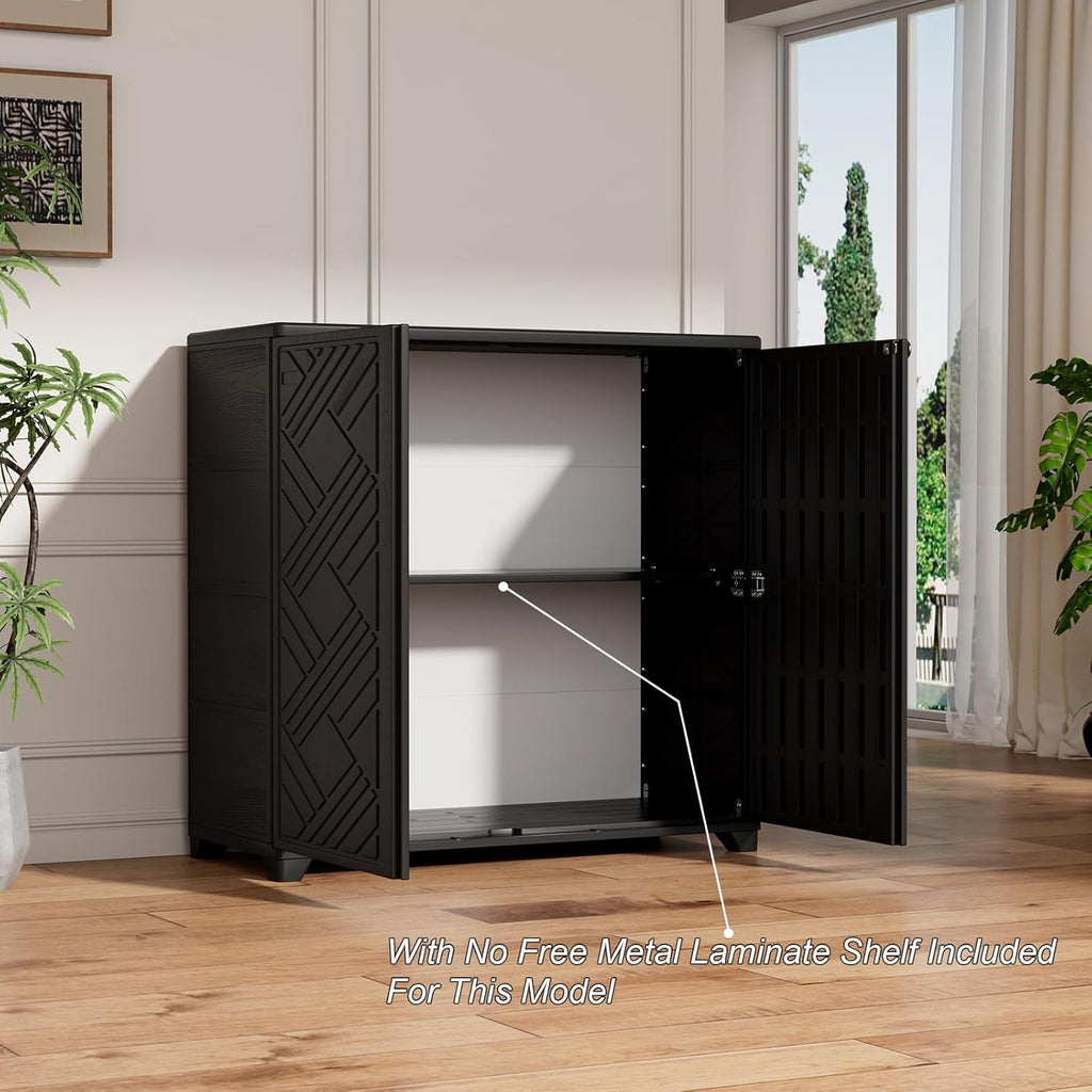 HOMSPARK Indoor/Outdoor Storage Cabinet with Doors, 34'x15'x34' HDPE Plastic Storage Box for Bedroom, Bathroom, Living Room, Balcony, Multi-Purpose for Daily Tools, Black