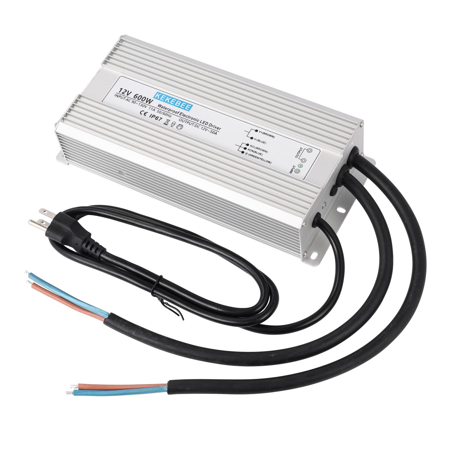 LED Driver 12V600W Waterproof Power Supply 110V/130V AC to 12V DC 50A Low Voltage Transformer IP67 Hotel Exterior Wall Landscape Light LED Light with Spotlight Switch Power Supply