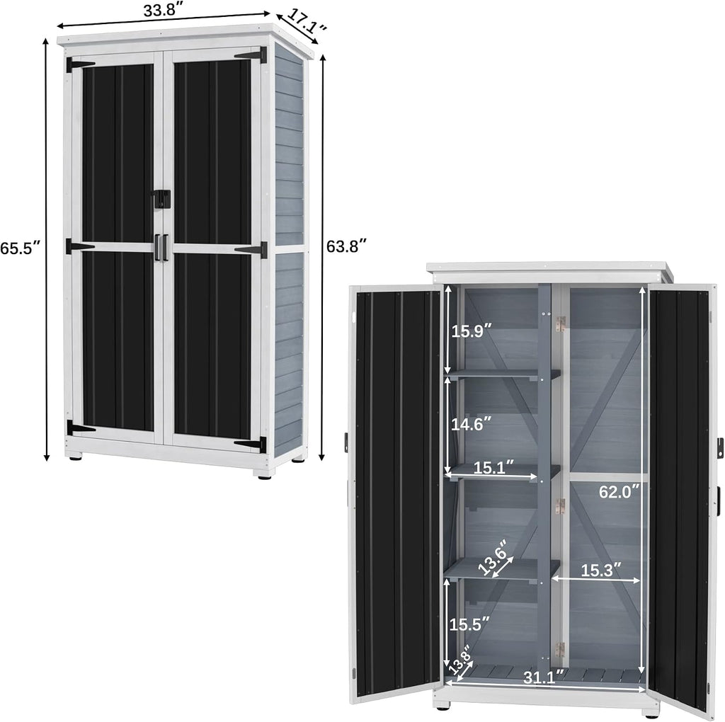 GDLF Outdoor Storage Cabinet Wood & Metal Garden Shed with Waterproof Roof and Sturdy Lockable Doors 66'