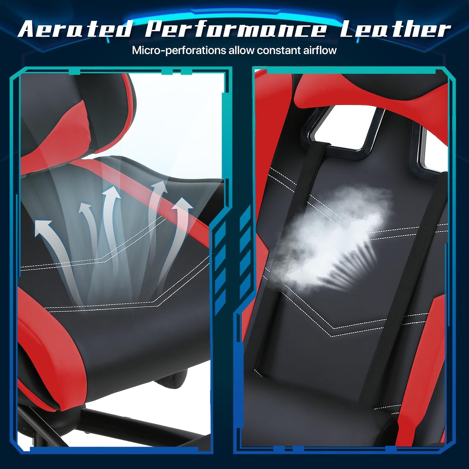 Ergonomic Gaming Chair with Footrest, High Back PU Leather Office Desk Chair for Adults Teens, Rolling Swivel Computer Chair (Red)