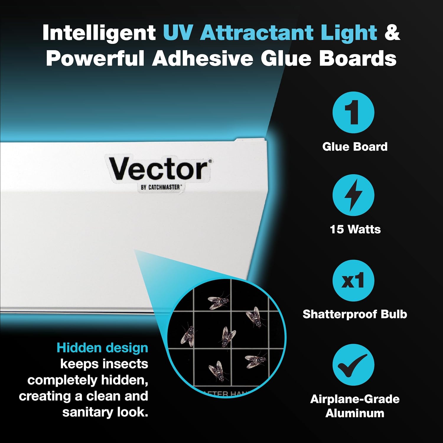 Catchmaster Vector Optima White, UV Light Fly Traps for Home, Gnat Traps for House Indoor, Shatterproof Bulbs, UV Lamp Insect Killer, Bug Catcher for Kitchen, Garage, & Warehouse