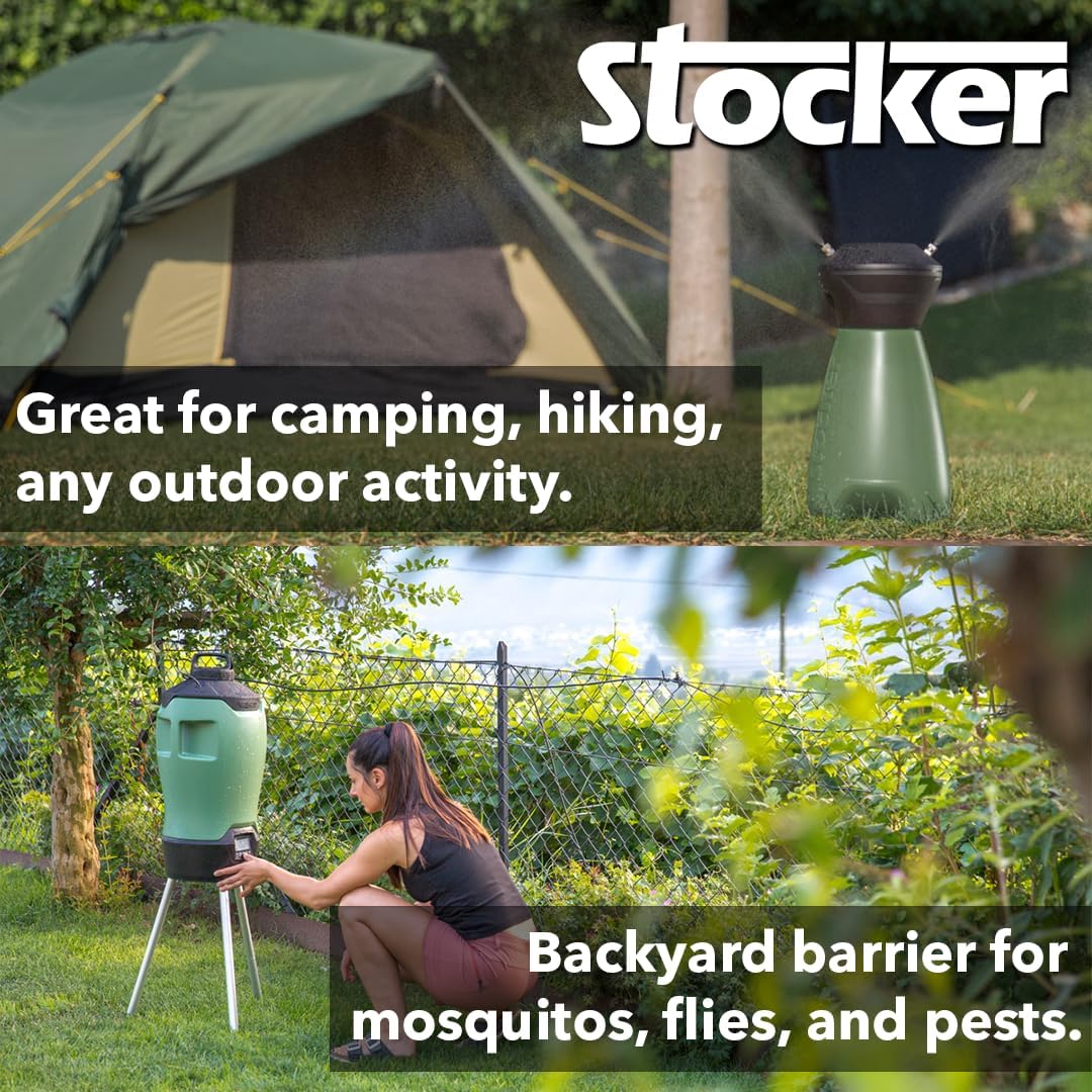 Stocker Portable Insect Mister 4L + US Plug Adapter - Rechargeable, for Mosquitos, Flies, Gnats, Pest Misting - Great for Outdoor, Camping, Hiking, Backpacking, Backyard BBQ