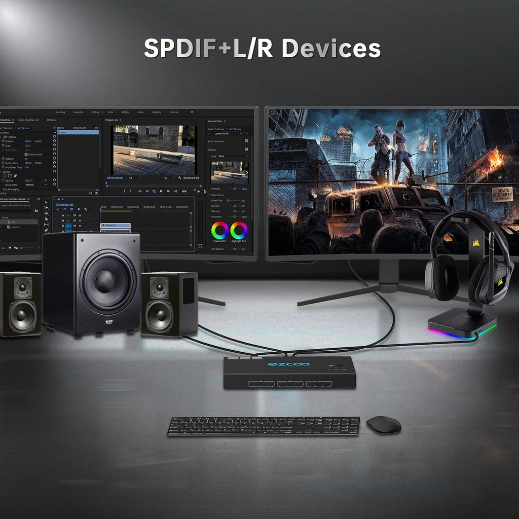 4K@60Hz HDMI 2.0 KVM Switch 4x1 for 4PC Share 2 Displays and 4 USB 3.0 Ports SPDIF L/R Audio,Copy/Extended Mod compatibile with Windows, Unix and Mac OS X