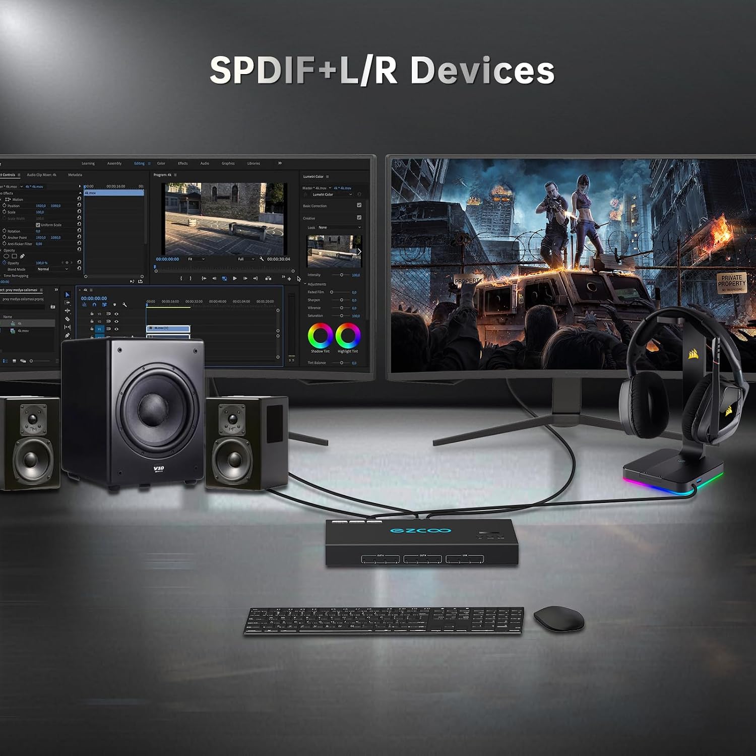 4K@60Hz HDMI 2.0 KVM Switch 4x1 for 4PC Share 2 Displays and 4 USB 3.0 Ports SPDIF L/R Audio,Copy/Extended Mod compatibile with Windows, Unix and Mac OS X