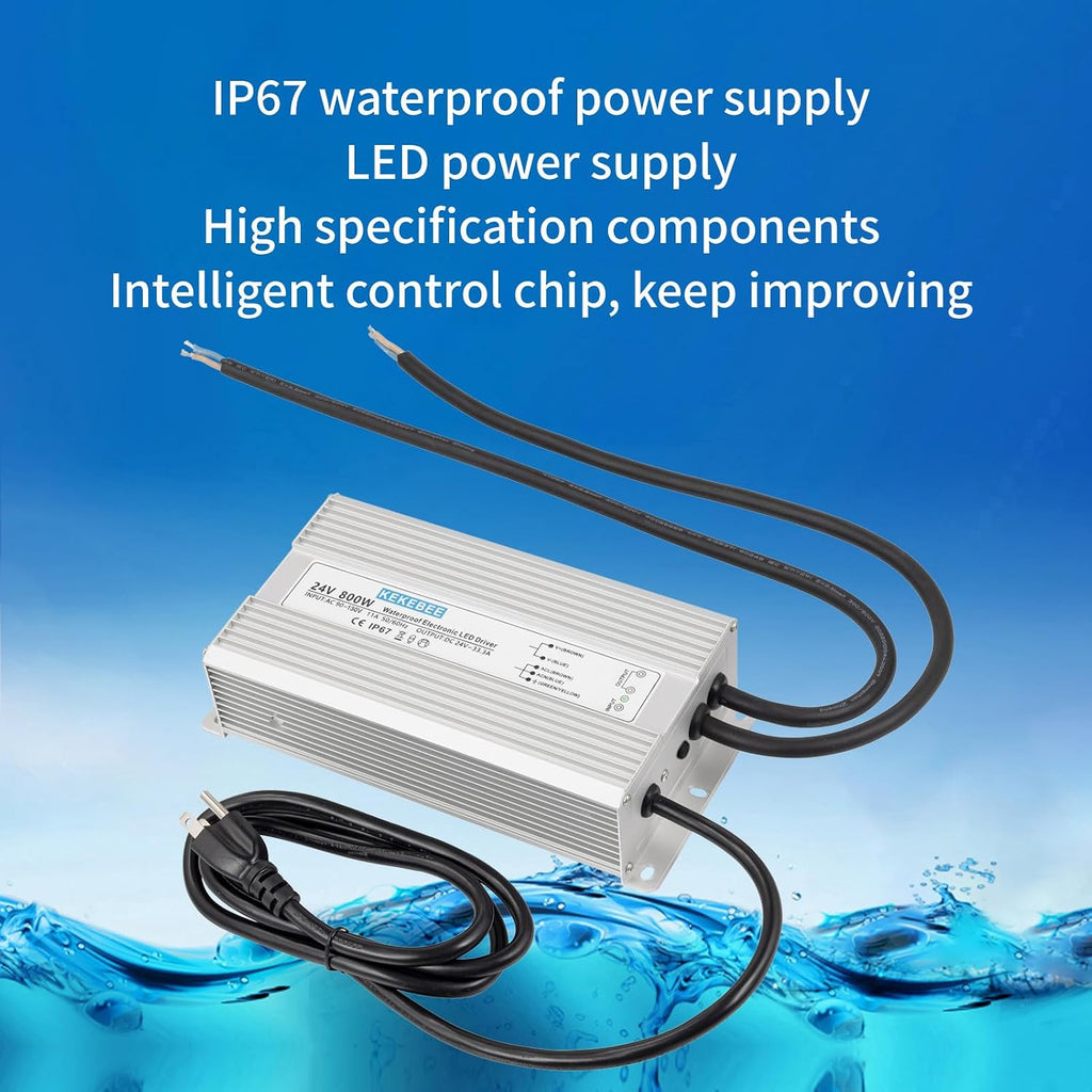 LED Driver 24V800W Waterproof Power Supply 90-130V to 24V33.3A AC to DC Converter IP67 Low Voltage Transformer Suitable for Indoor and Outdoor LED Lighting and Any 24V DC Device