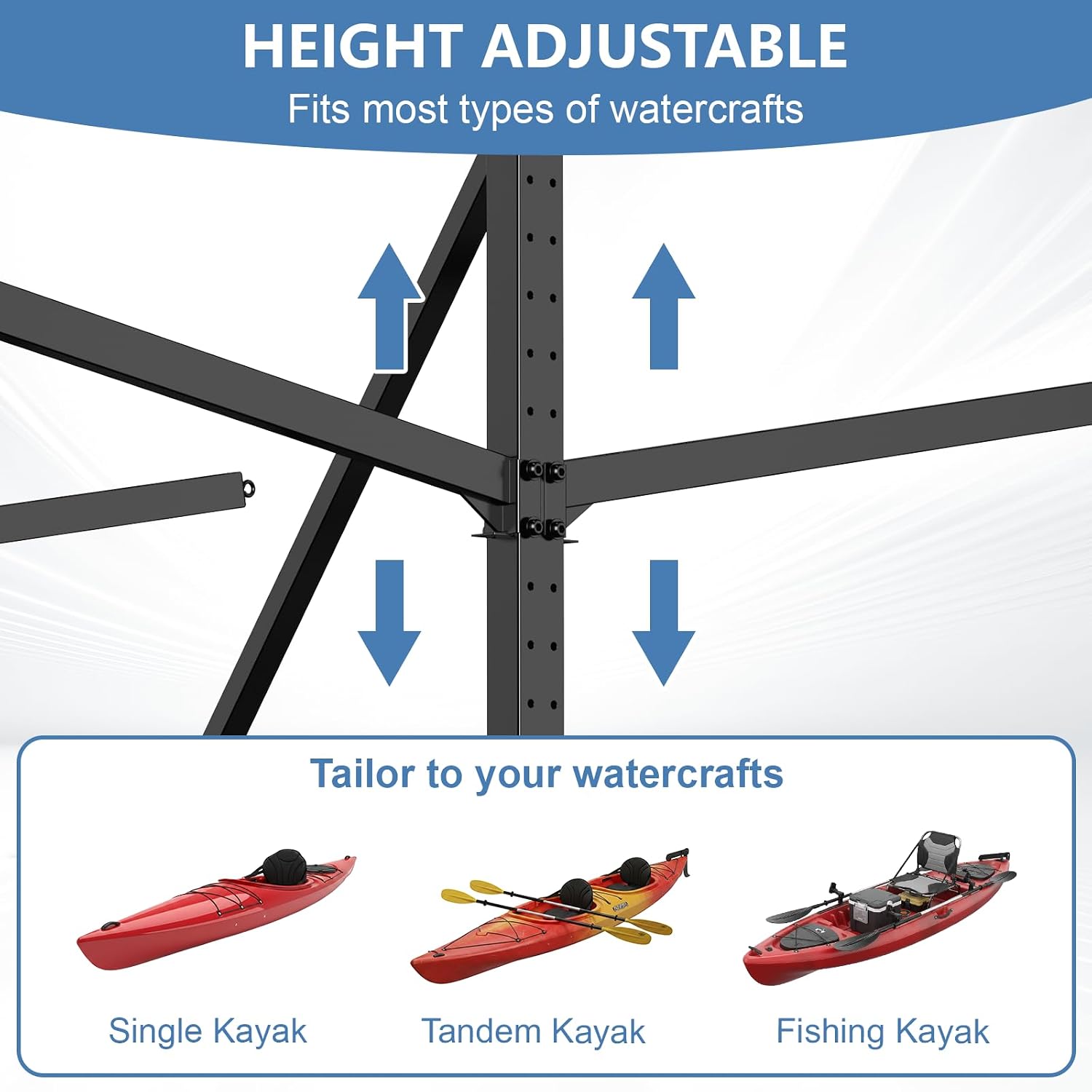 Kayak Storage Rack, Heavy Duty Freestanding Kayak Rack for Garage and Outdoor Storage, Kayak Stand Adjustable for Kayak, Canoe, Surfboard and Paddle Board