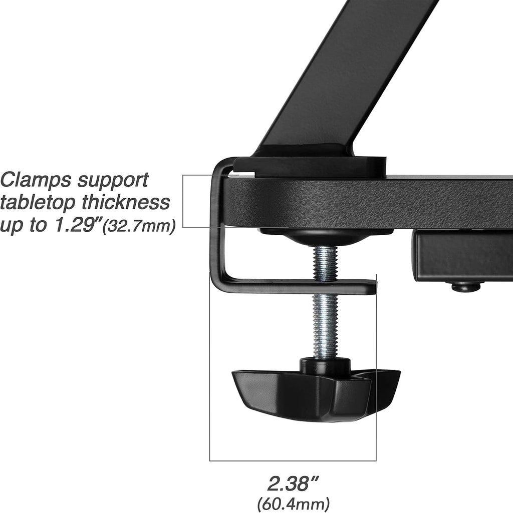AVLT Clamp Desk Shelf Dual 32' Monitor Clamp-On Monitor Riser With Slide Out Holder For Convertible Laptop Tablet Smartphone (Black) - Floating Monitor Stand (Shelf Only)