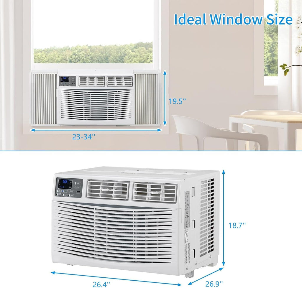 ROVSUN 24000 BTU Air Conditioner Window Unit, 3-in-1 Window AC Unit Cooler, Dehumidifier & Fan with Timer, Remote Control & Installation Kit, Cooling Rooms up to 1500 Sq. Ft, 230V/60Hz, White & Grey