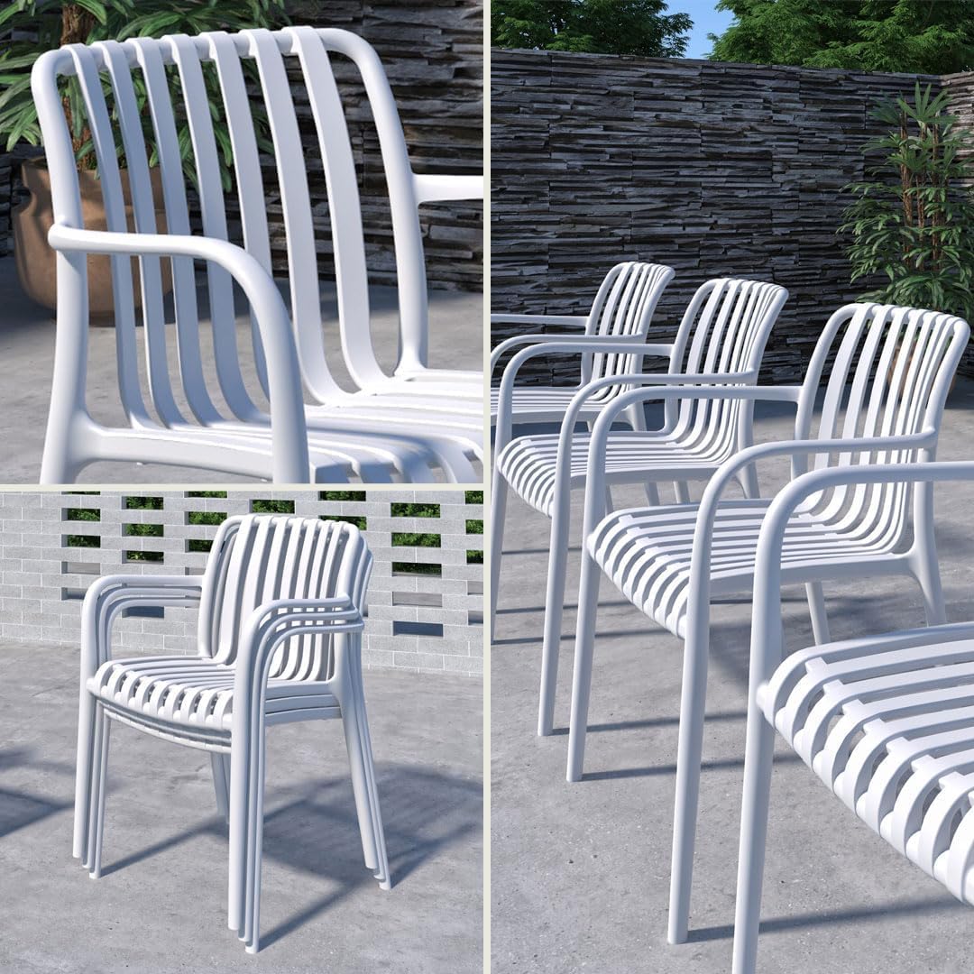 Urban Elements Frida Rectangular Extendable Patio Furniture Set | 100% Certified Teak Finish | Backyard Furniture, Outside Table and Chairs, Rectangular Outdoor Dining Set (White, 13-Piece)
