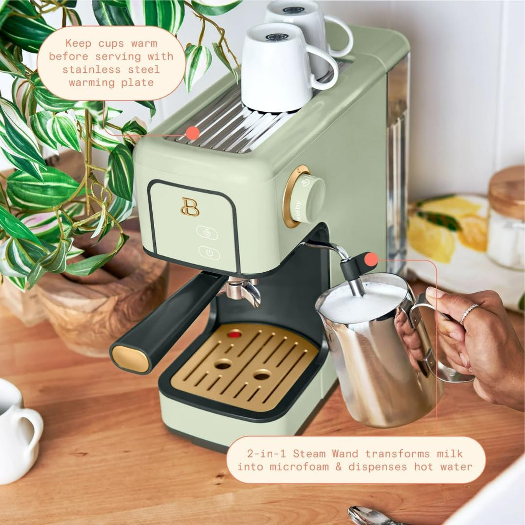 Slim Espresso Maker – 20‑Bar Pressure, Dual‑Spout 52 mm Portafilter, 50 oz Removable Tank, 2‑in‑1 Steam Wand & Touch Controls (Sage Green)