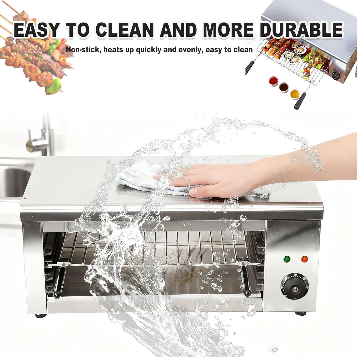 Electric Indoor Grill With 2000W Power & 30L Capacity - 4 Adjustable Height Levels, 50-300°C Thermostat, No Smoke Design For Healthy Cooking, Wall Mountable & Easy Clean