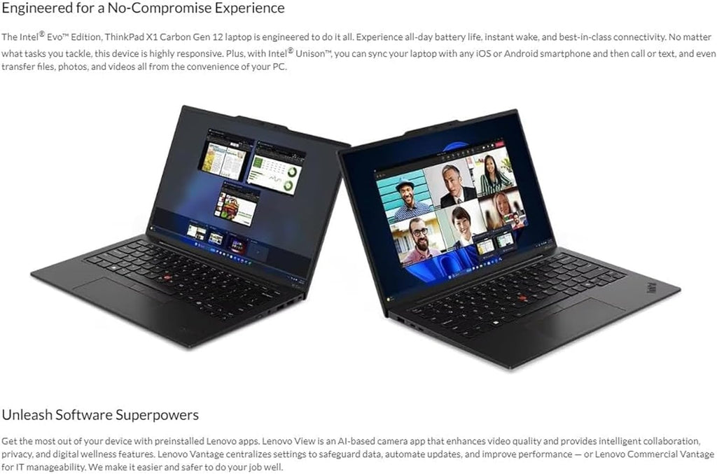 Lenovo Gen 12 ThinkPad X1 Carbon Laptop with Intel Ultra 7 155H Processor, 14' WUXGA 100% sRGB Touchscreen, 32GB DDR5 RAM, 1TB Gen4 Performance SSD, FHD+ IR+ RGB Camera, and Windows 11 Pro